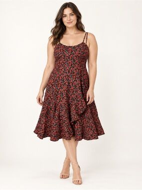 Lily’s women’s wine & black floral slit sleeveless A-Line dress Size L #  bag 64